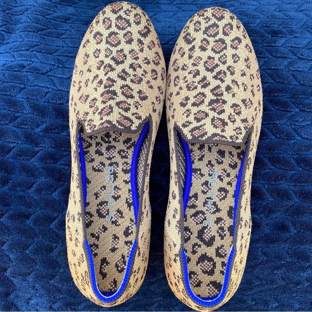 Rothy’s The Loafer Slip On Knit Tan/Brown Cheetah Print Women’s Size 7 Excellent